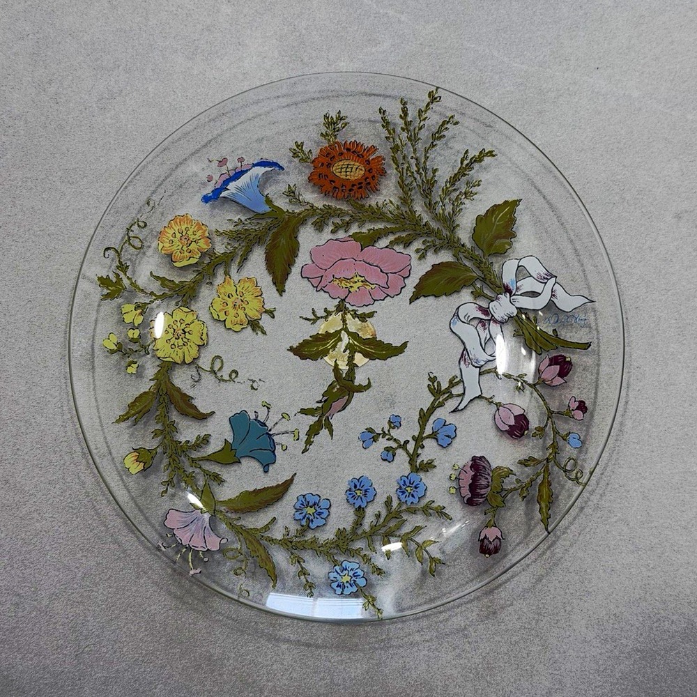Vintage Dorothy Thorpe Plate Arcoroc Floral Clear Glass ~7 in California Flowers